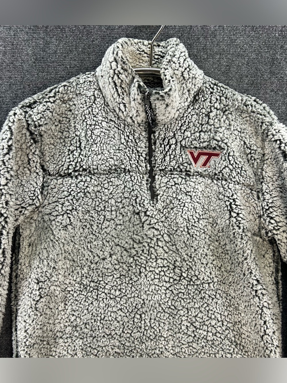 Virginia Tech Hokies Jacket Womens Large Gray 1/4 Zip Sherpa Fleece Pullover